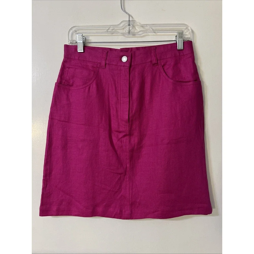 lauren ralph lauren High Waist hot Pink Skirt Size 10 Linen 100% Boho Vacation